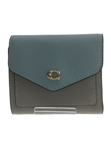 COACH◆スモールウォレット/カラーブロックグラナイトアズールマルチ/3つ折り財布/レザー/BLU/レディース