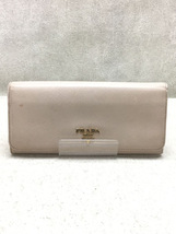 PRADA◆角スレ/コインポケット汚れ有り/サフィアーノ2つ折り財布/レザー/BEG■1MH132_画像1