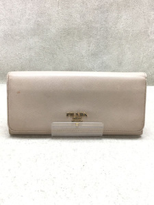 PRADA◆角スレ/コインポケット汚れ有り/サフィアーノ2つ折り財布/レザー/BEG■1MH132