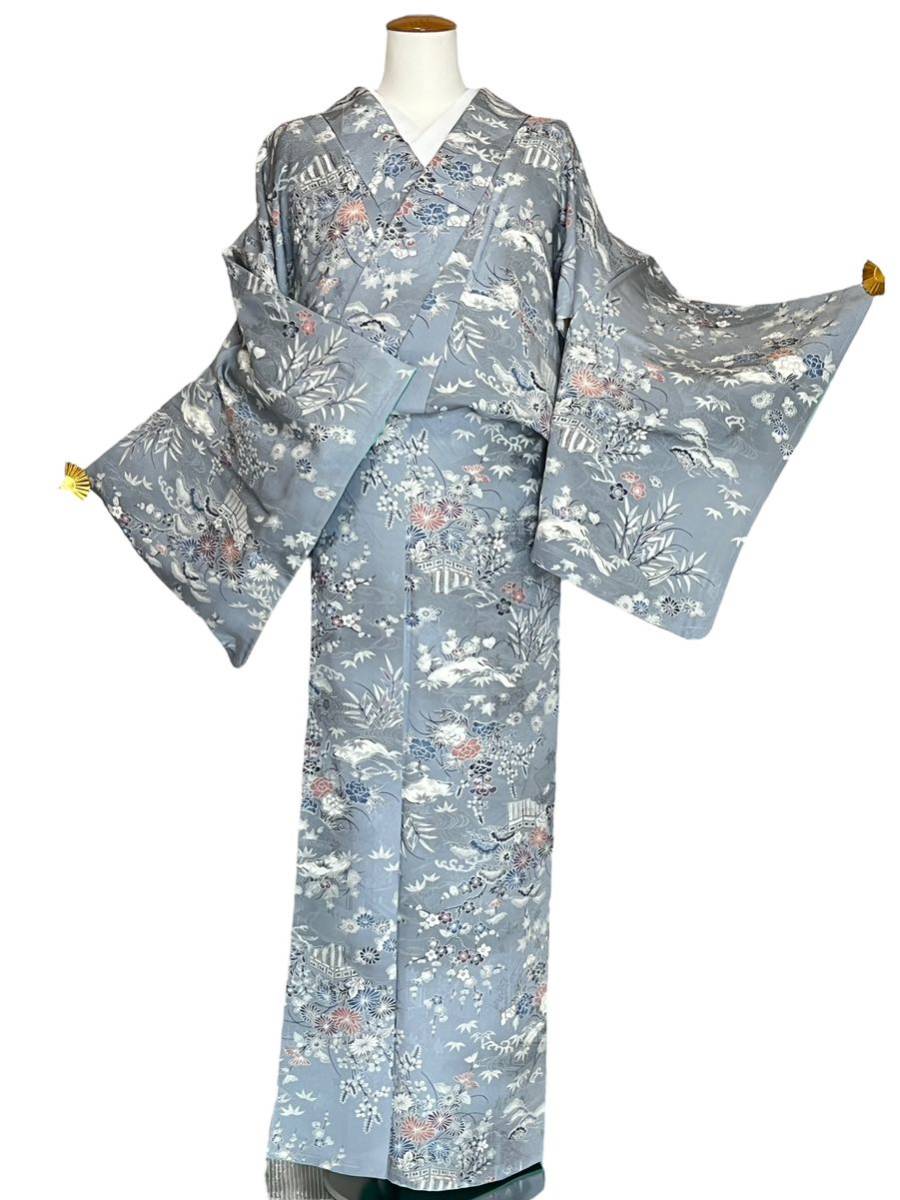 美品 美品【雪輪】上質 小紋 着物 正絹 総絞り 小紋 袷 正絹 着物 袷