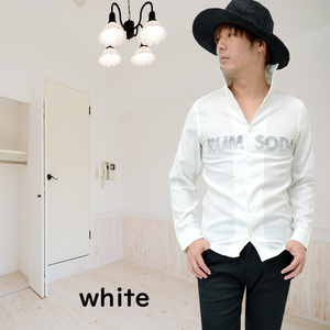 （送料無料）RUMSODAラインストーンワイヤー付きホリゾンタルカラー長袖シャツ2944-31新品ホワイトXL