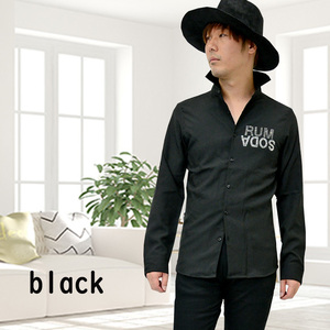 （送料無料）RUMSODAラインストーンワイヤー付きホリゾンタルカラー長袖シャツ2945-31新品ブラックL