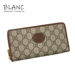 グッチ インターロッキングG ジップアラウンド ウォレット 長財布 ＧＧスプリーム 673003 ベージュ ブラウン GUCCI 横浜BLANC