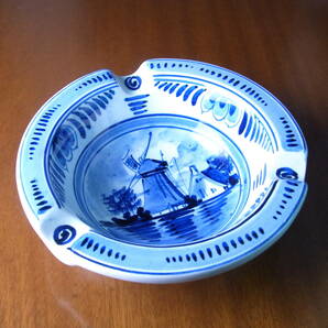 【訳あり品】オランダ製 デルフト焼 陶器製 灰皿 風車のある風景柄 アンティーク品の画像2