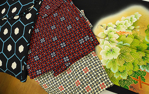 （29）4点まとめて　アンサンブル　小紋　黒留　リメイク生地　リサイクル　中古 Japanese Kimono