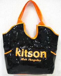 【BGA333】Kitson キットソン スパンコール×エナメル トートバッグ ブラック オレンジ used