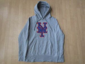 New York Mets ANTIGUA製 NYロゴ パッチ 刺繍 パーカー M グレー ニューヨーク メッツ アンティグア 松井稼頭央MLB スウェット/n