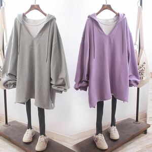  sweatshirt tops thin plain oversize body type cover with a hood . casual spring autumn lady's easy LUDA034(3 color M-2XL)