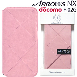 最安送料140円 ARROWS NX F-02G ICカード収納 フリップ レザー クロスデザイン スタンド ケース カバー 桃 ピンク アローズ