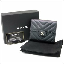 TS CHANEL/シャネル キャビアスキン 3つ折り財布 Vステッチ クラシックスモールウォレット ブラック 24番台8桁_画像9