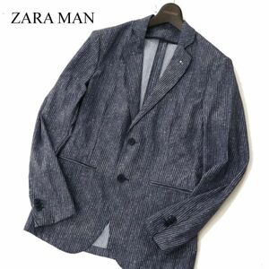 ZARA MAN ザラ マン 通年 ストライプ★ 2B アンコン テーラード ジャケット Sz.46　メンズ ネイビー　C3T01902_3#O