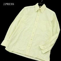 J.PRESS ジェイプレス 春夏 チェック柄★ 長袖 ボタンダウン シャツ Sz.M　メンズ 黄色　C3T02416_3#A_画像1