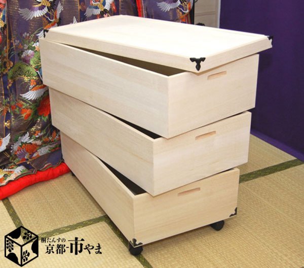 Paulownia Costume Case, Paulownia Closet, 3 Tiers, Hina Dolls, Deep Type, Paulownia Box with Casters, Storage, Paulownia Chest, Storage Compact, Paulownia Dress OT75, season, Annual event, Doll's Festival, Hina doll