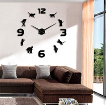3d猫の壁掛け時計,豪華なアラビア数字,大きなモダンなデザイン,芸術的な装飾_画像1