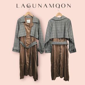 LAGUNAMOON ラグナムーン 切り替えチェックトレンチコート S 春服 コート 異素材 個性的