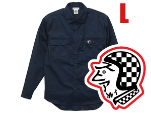 WORK SHIRT SPEED ADDICT TRADE MARK NAVY L/ヴィンテージハーレーharleyチョッパーバイク乗りワンポイントワッペン刺繍ツイルシャツ古着