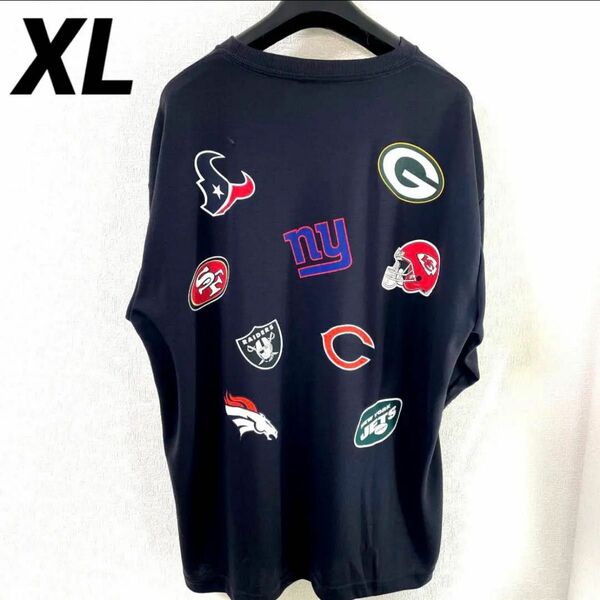 【新品】NFL Tシャツ チーム総柄バックプリント　XL ネイビー