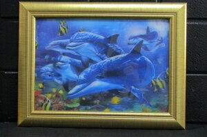 y3960 額入り3Dアート レンチキュラー イルカ 海中 魚 TAKAYA 立体的 絵画 美術品 インテリア, アンティーク、コレクション, 印刷物, その他