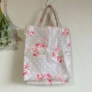  Laura Ashley tote bag floral print rose lesson bag .. old Mini bag pink dot polka dot free shipping used 