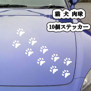 肉球 足跡 10個 シール ステッカー テープ 猫 犬 可愛い 塗装 キズ 隠し 外装 カー用品 ホワイト 送料無料