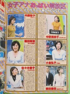 ≡萬や≡切抜4P◆ 中野美奈子 小倉弘子 柴田倫世 内藤聡子 龍田梨恵 佐々木恭子 福元英恵 女子アナ ◆T540309-37