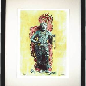 BT-001 仏画 不動明王 立像 平安時代 限定版画300部 直筆サイン有 額装済●作家 辻川充彦