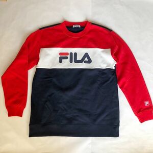 ●送料520円〜 未着用 FILA 裏起毛 スウェット トレーナー メンズ LL XL フィラ ビッグロゴマーク ネイビー ホワイト レッド 保管品329