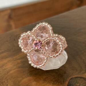 13-15 Bead Ring Ring Кольцо цветок ваказе двойной границы розовый розовый