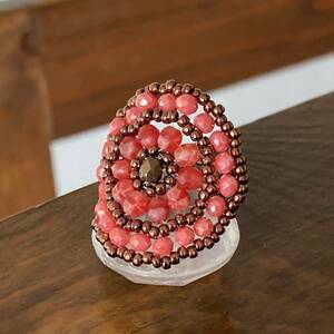 17-19 number beads ring ring large round red × coral pink 