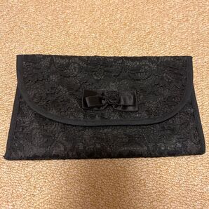ブラック 黒 レース リボン ポーチ