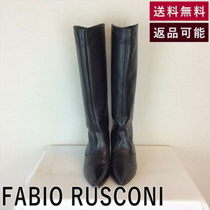 ファビオルスコーニ FABIO RUSCONI ロングブーツ 保存袋付き ブラックレザー 完売品 - E1130Y016-E1222 中古 古着