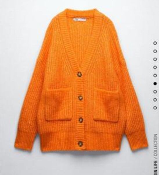 ZARA ザラ オレンジ 長袖 カーディガン Vネック ローゲージ ポケット