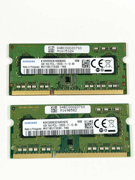 【M-28】 中古ノートパソコン メモリー SAMSUNG 1Rx8 PC3L-12800S 4GBx2枚