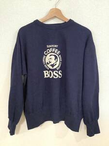 BOSS COFEE ボス　サントリー　両Vスウェット　トレーナー　ノベルティー　企業　プレゼント　ネイビー　古着　メンズ