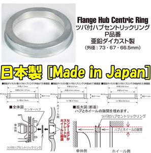 KYO-EI ハブリング 1個 P7366 亜鉛 73mm → 66mm 高さ 11mm ツバ付 1枚 日本製 キョーエイ