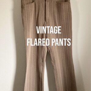 即購入OK 古着 総柄 70s フレアパンツ ヘリンボーン ベージュ