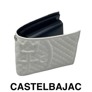 カステルバジャック　CASTELBAJAC　二つ折り財布　牛革財布　型押し財布　男女兼用　047624-1　シロ