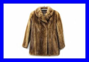 ●美品 Moon Bat Fur ムーンバットファー ハーフコート ９号 パステルミンク毛皮 着丈70cm ライトブラウン アウター 服上 F4521