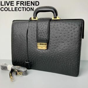 未使用 LIVE FRIEND COLLECTION オールレザーダレスバッグ 新品 メンズ オーストリッチ型押し 本革 ブラック 黒 2way B22328-136