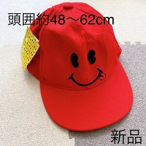 キャップ スマイルマーク 新品 帽子 赤色 刺繍 ロゴ 子供 レディース スマイリー カラフル 可愛い 美品 調整可能