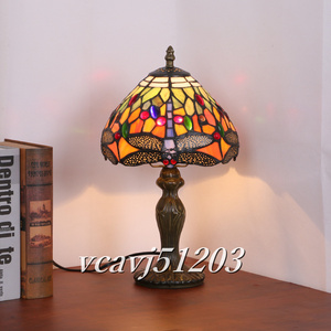 ◆芸術品◆新品◆デスクライト ステンドランプ ステンドグラス 蜻蛉 花柄 レトロな雰囲気 ティファニー技法 室内装飾 照明 ランプ