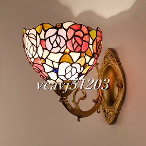◆芸術品◆新品◆ウォールライト ステンドランプ ステンドグラス バラ花柄 ランプ アンティーク レトロな雰囲気 ティファニー 壁掛け照明