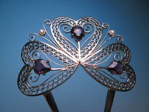 [. month ] antique * three .book@ pearl & amethyst decoration. ornamental hairpin 16,47g also case attaching 