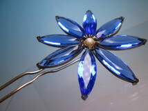 【江月】アンティーク・大振りな青い硝子の花かんざし 19,78g_画像7