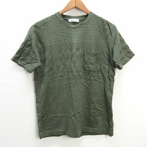 z# United Arrows /UNITED ARROWS GLR short sleeves T-shirt multi border [S] khaki /men's/29[ used ]