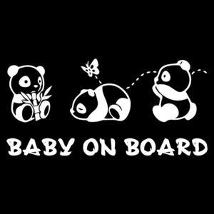 BABY ON BOARD　パンダ　赤ちゃんが乗っています　安全運転注意　あおり運転対策　baby in car　車　窓ガラス　ステッカー1枚（白）