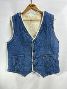 ■ 70s ビンテージ USA製 Levi's リーバイス 60607-0213 裏地 ボア デニム地 ウエスタン ベスト サイズL ブルー アメカジ オレンジタブ ■