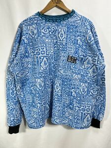 ■ NEW BOYZ New Boys One Point Logo Native Pattern Total Pattern Switching With Poké Sweatshirt Подержанная одежда Синие американские конфеты Древний узор Эластичный ■