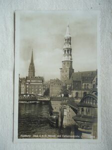 【絵葉書1枚】 Blick a d. St.Nikolai und CatharinenKirche - HAMBURG /Hariz, Hans Andres /ドイツヴィンテージ 建築 教会 ハ 36-7