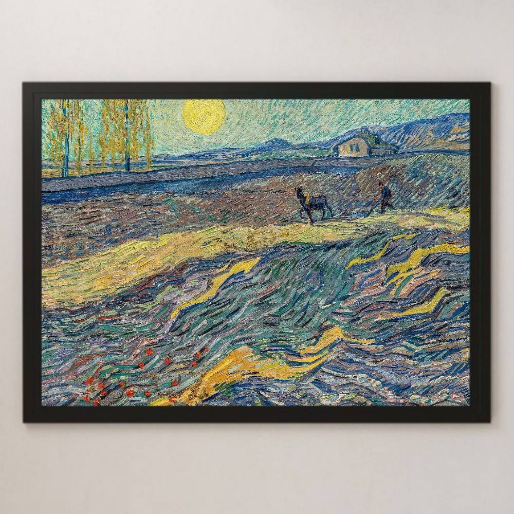Van Gogh A Farm with a Plowman Painting Art Glossy Poster A3 Bar Cafe Terrace Classic Interior Landscape Painting Night View Horse Starry Night Sunflower, residence, interior, others